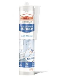 UniBond Anti-Mould Sealant / White Silicone Sealant for Kitchen and Bathroom / 1 x 274g Cartridge
