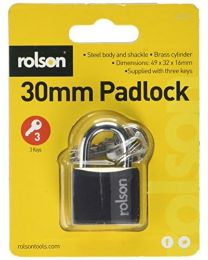 Rolson 66403 Padlock, Black, 30 mm