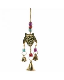 Brass Hanging With Bells Owl