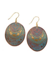 Earrings Oval Metal, Turquoise And Gold Colour