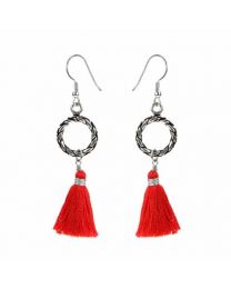 Earrings Silver Colour With Red Tassel