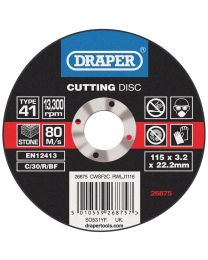 Draper Flat Stone Cutting Discs (115 x 3.2 x 22.2mm)