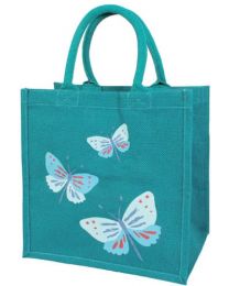 Jute Shopping Bag, Blue Butterflies