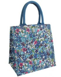 Jute Shopping Bag, Kitsch Floral Blue