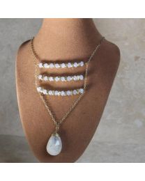 Necklace 3 X Beaded, White/gold Colour With Drop